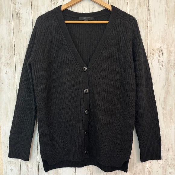 allsaints Leanne Cardigan Sweater Black Womens Small Wool Alpaca blend Old Money - Picture 2 of 14